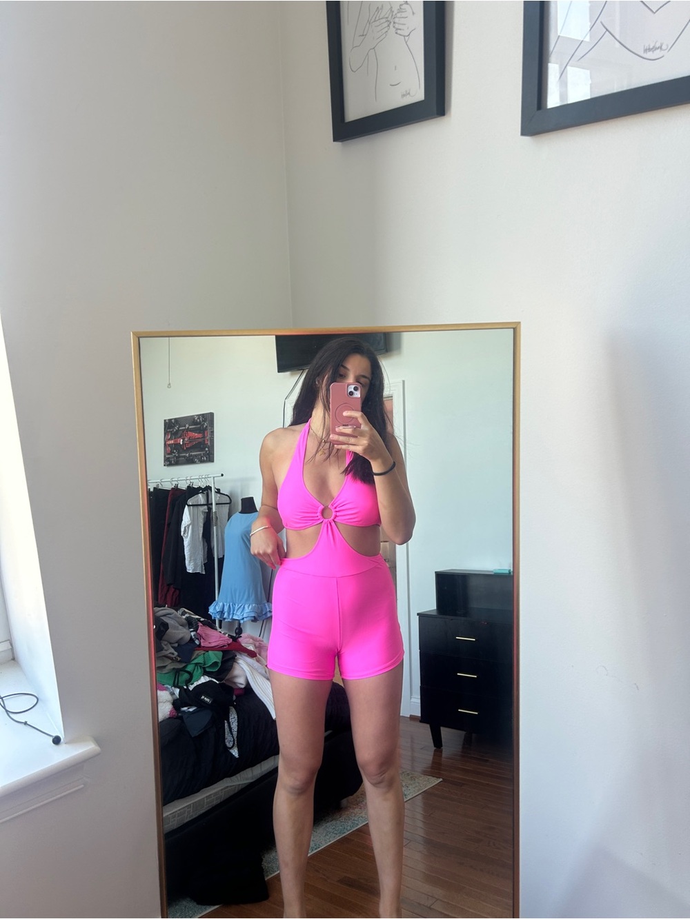 Hot Pink Cutout Romper - Picture 1 of 2